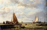 Hermanus Koekkoek Snr Canvas Paintings - Provisioning a Tall Ship at Anchor